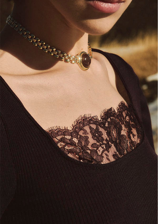 【7848】WOMAN L/SL RIBBED SHIRT WOOL/SILK CHANTILLY LACE 【Oscalito】