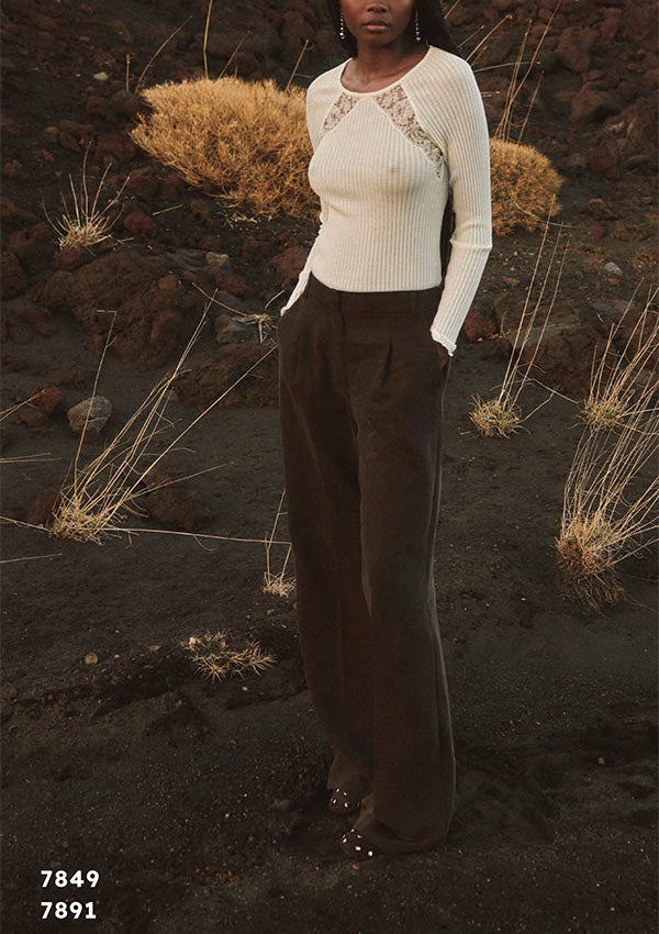 【7849】WOMAN L/SL OPERATINO SHIRT WOOL/SE CHANTILLY LACE 【Oscalito】