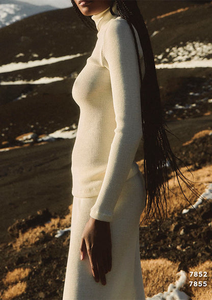 【7852】WOMAN L/SL MOCK NECK SHIRT WOOL/SILK WAFFLE 【Oscalito】
