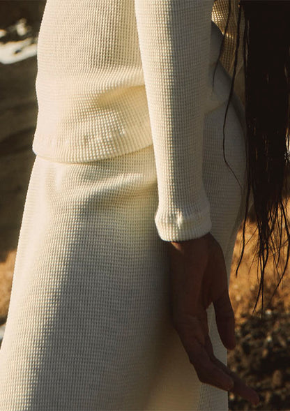【7852】WOMAN L/SL MOCK NECK SHIRT WOOL/SILK WAFFLE 【Oscalito】