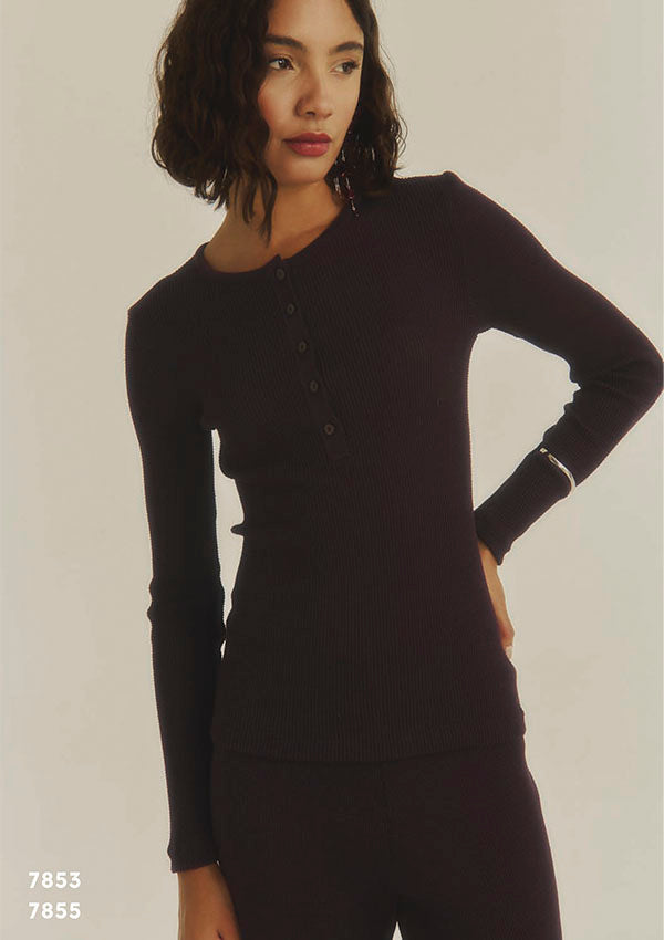 【7853】WOMAN L/SL HENLEY SHIRT WOOL/SILK WAFFLE 【Oscalito】