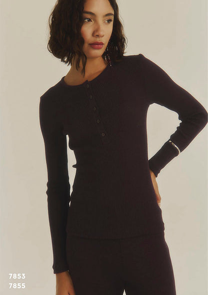 【7853】WOMAN L/SL HENLEY SHIRT WOOL/SILK WAFFLE 【Oscalito】