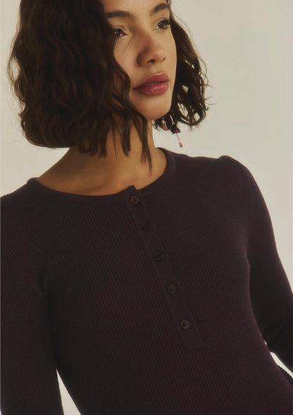【7853】WOMAN L/SL HENLEY SHIRT WOOL/SILK WAFFLE 【Oscalito】