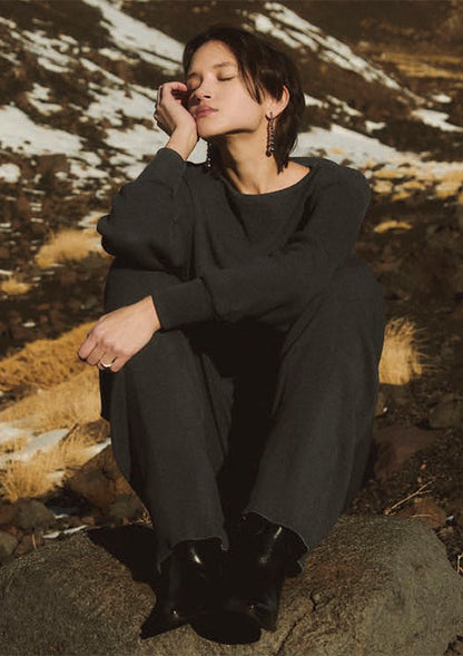 【7854】WOMAN L/SL BOAT NECK SHIRT WOOL/SILK WAFFLE 【Oscalito】