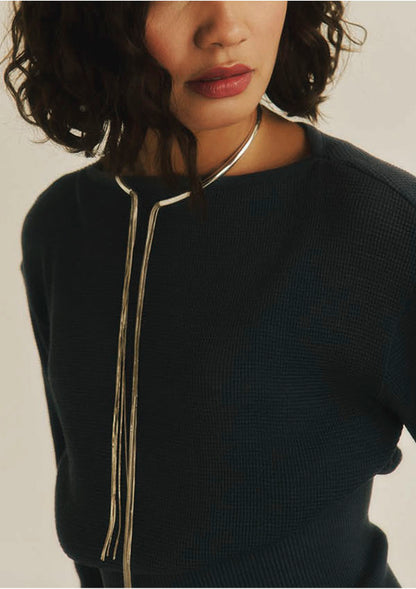 【7854】WOMAN L/SL BOAT NECK SHIRT WOOL/SILK WAFFLE 【Oscalito】