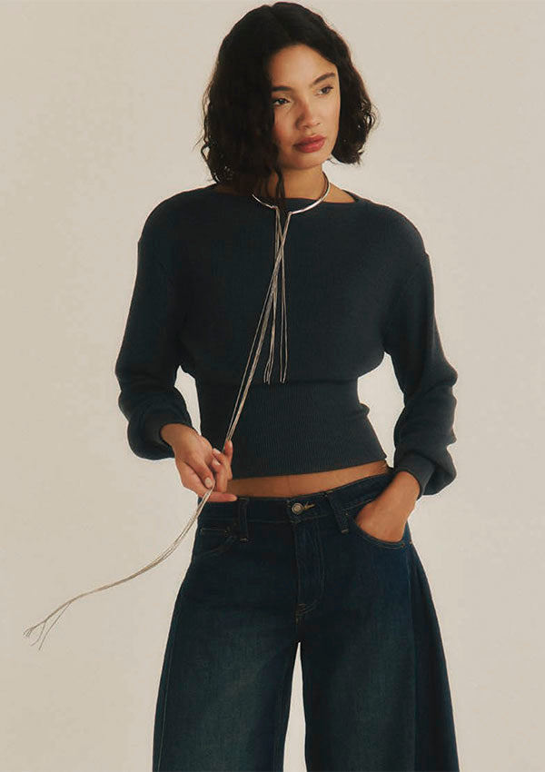 【7854】WOMAN L/SL BOAT NECK SHIRT WOOL/SILK WAFFLE 【Oscalito】
