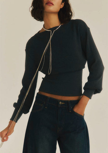 【7854】WOMAN L/SL BOAT NECK SHIRT WOOL/SILK WAFFLE 【Oscalito】