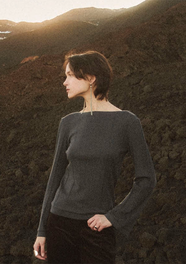 【7860】WOMAN L/SL WOOL/SILK BOAT NECK SHIRT RIB PATTERN 【Oscalito】
