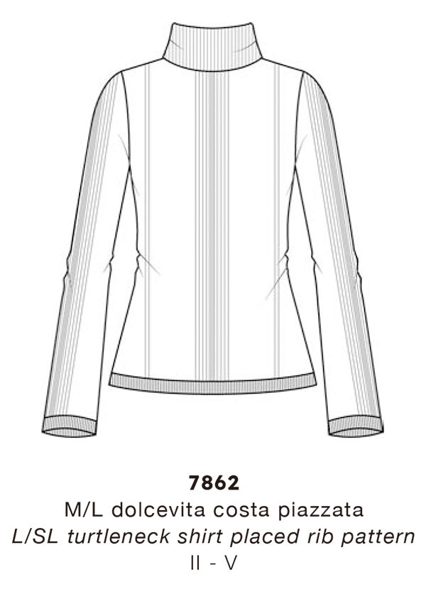 【7862】WOMAN L/SL WOOL/SILK TURTLENECK SHIRT RIB PATTERN 【Oscalito】