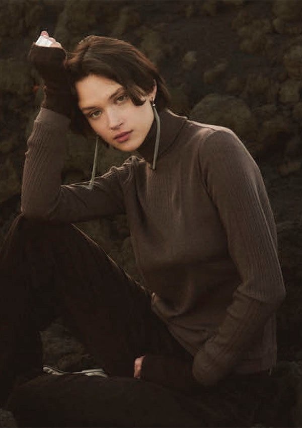 【7862】WOMAN L/SL WOOL/SILK TURTLENECK SHIRT RIB PATTERN 【Oscalito】