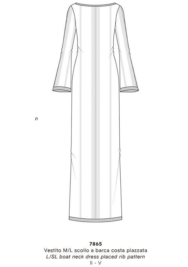 【7865】WOMAN L/SL WOOL/SILK BOAT NECK DRESS RIB PATTERN 【Oscalito】
