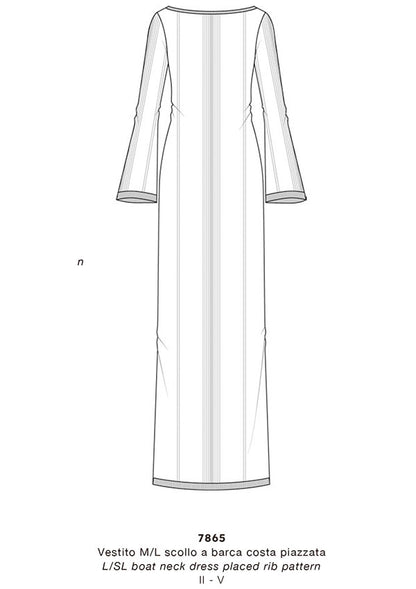 【7865】WOMAN L/SL WOOL/SILK BOAT NECK DRESS RIB PATTERN 【Oscalito】